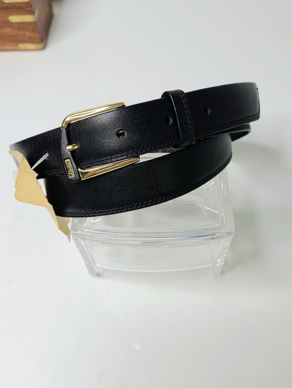 NWT Pierre Cardin Graphic Buckle Black Imported Cowhide Vintage Belt